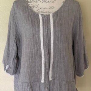 Citron Blue Anytime Elegance: Chic Gray Linen Relaxed Fit Blouse Large